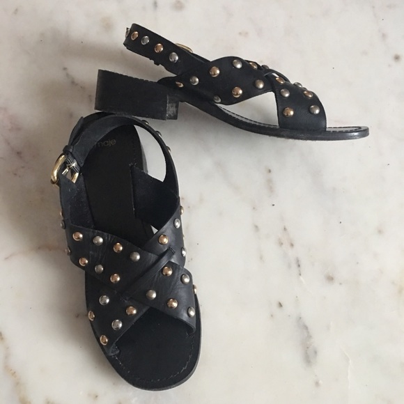 Maje Shoes Maje Fidji Studded Black Leather Sandals 39